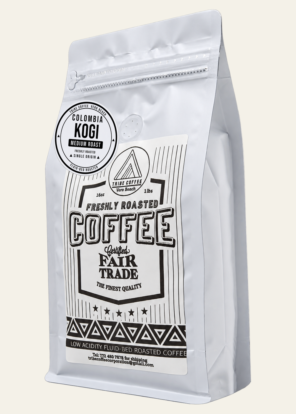 Colombia Kogi with a black-and-white label, 16 oz (1 lb)
